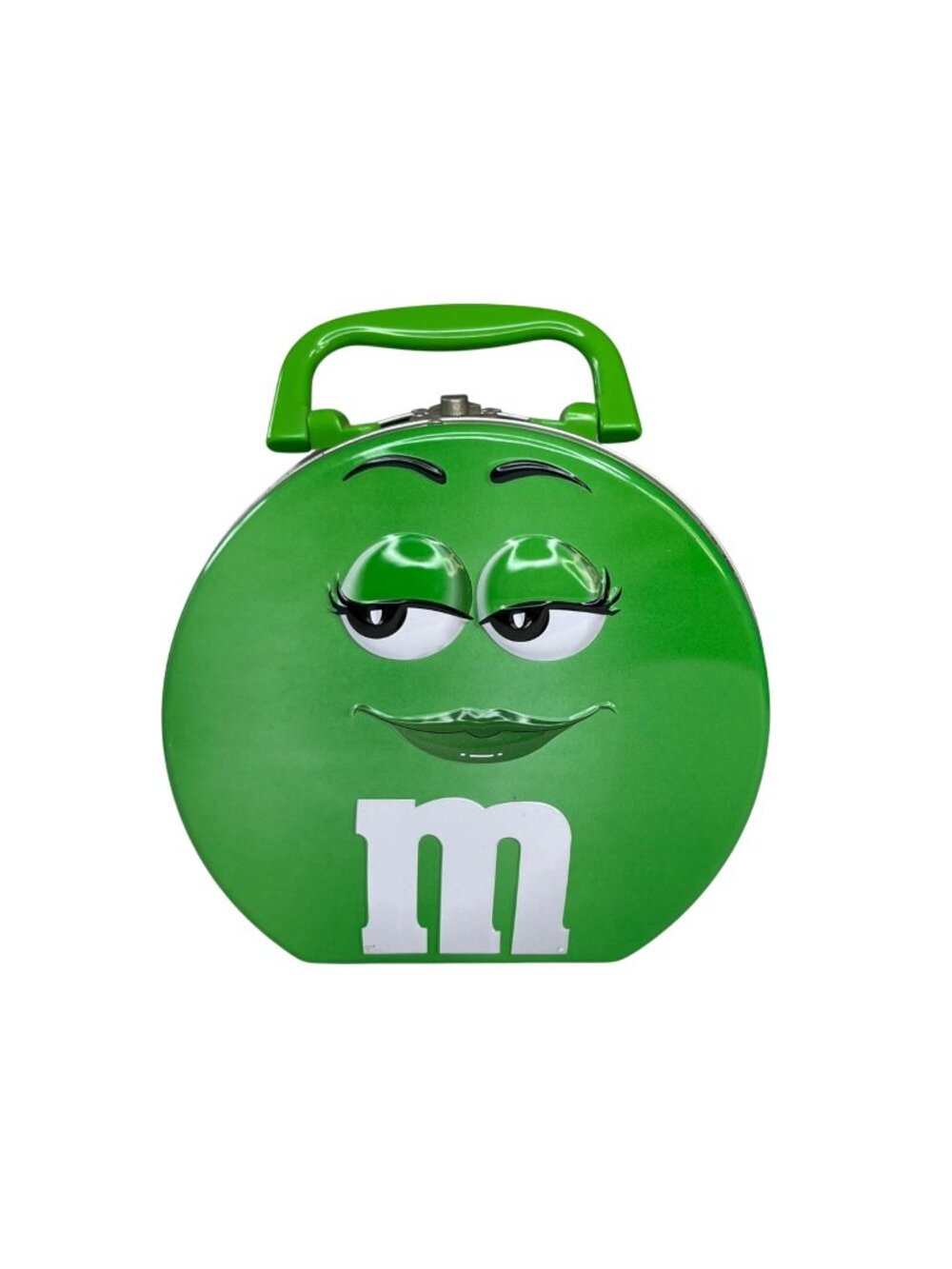 M&Ms Green Character Tin Collectible Lunchbox Handle Clasp Closure